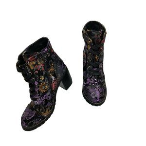 Diba Floral Embroidered Ankle Chunky Heel Boots